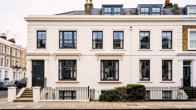 After UPVC window spraying London – Victorian windows freshly sprayed in anthracite grey