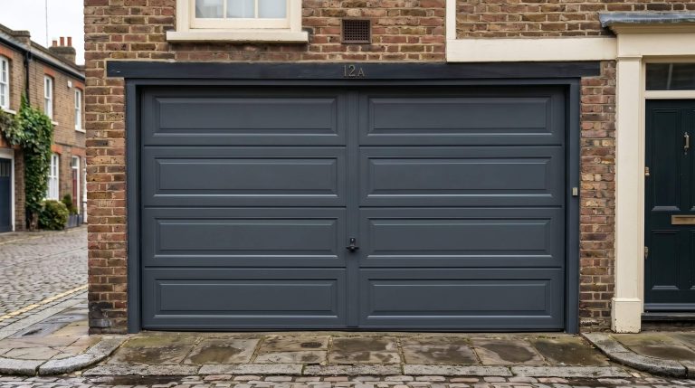 After garage door painting London – UPVC garage door freshly sprayed in anthracite grey