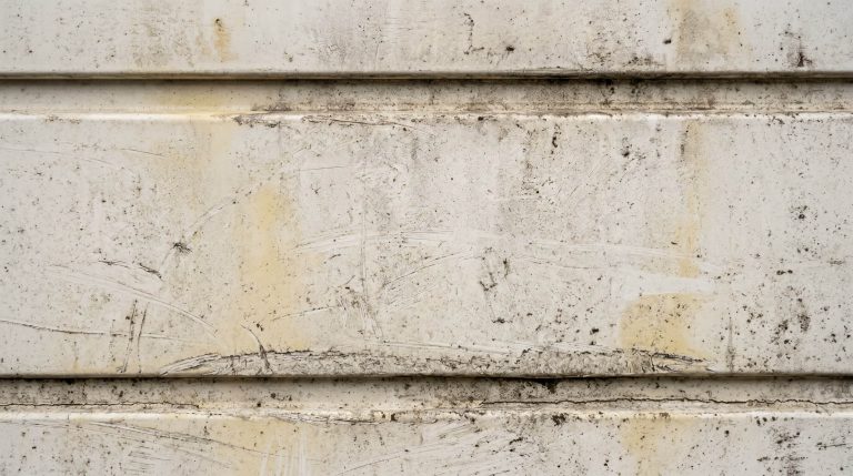 Before garage door spray painting London – faded white finish with visible wear