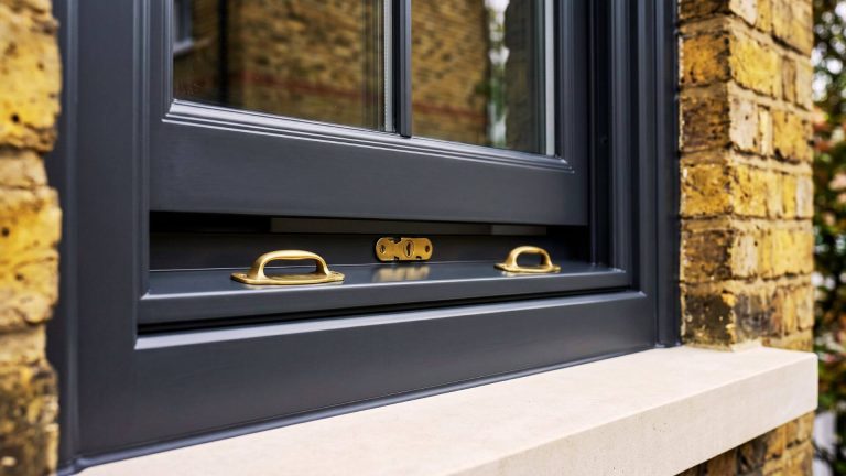 After sash window spray painting London – flawless anthracite grey finish on sash