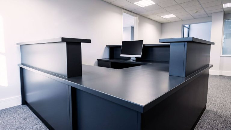 After commercial office spray painting London – walls sprayed in RAL 9002 grey-white matt finish