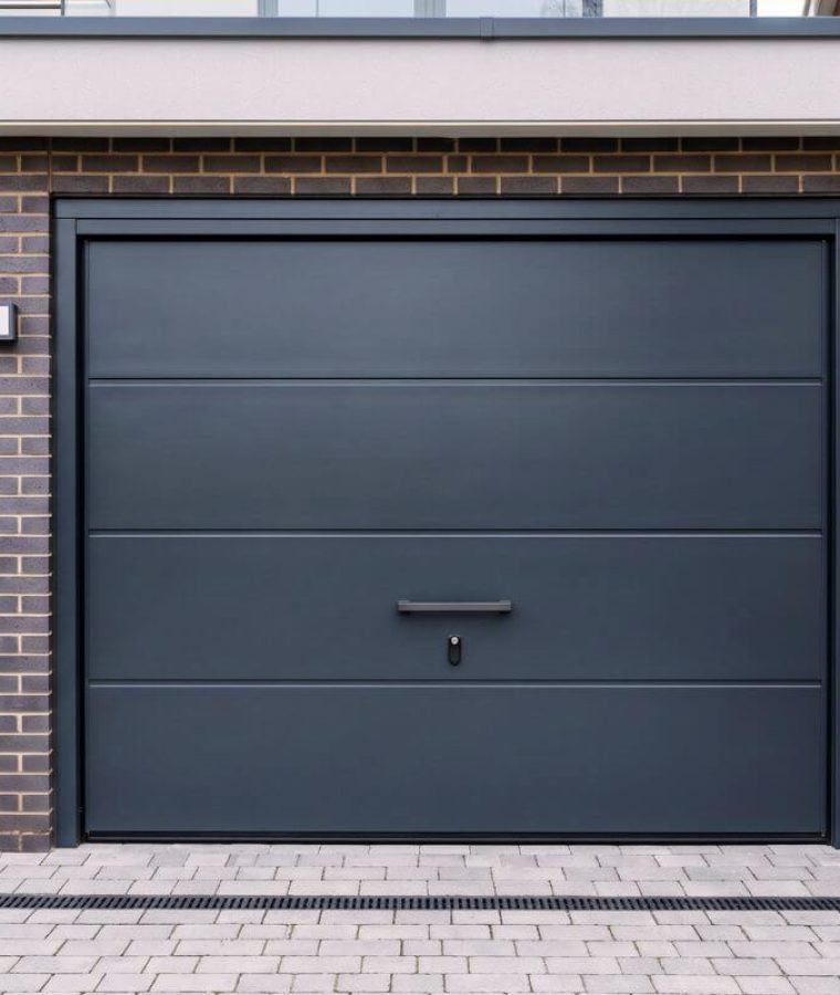 Professional garage door painting London – single metal garage door in anthracite grey satin finish